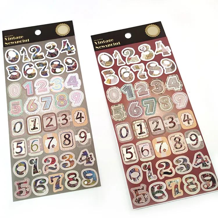 Unique Flat Sticker Paper Sheet Number English Letter Stickers Vintage Waterproof Stickers