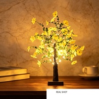Lampu Meja Dekoratif 24 LED Bentuk Pohon Buah Ceri Merah Morning Glory untuk Hadiah Natal, Dekorasi Pesta Liburan