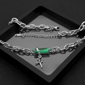 Hot Selling Niche Design Titanium Steel Green Zircon <b>Cross</b> Pendant Necklace Silver Plated Unisex's Necklaces Wholesale Jewelry - Product Image 2