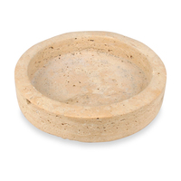 Nampan Marmer Travertine Beige Bulat untuk Perhiasan, Wadah Makeup, Dekoratif dengan Tepi Terangkat, Motif Tanaman