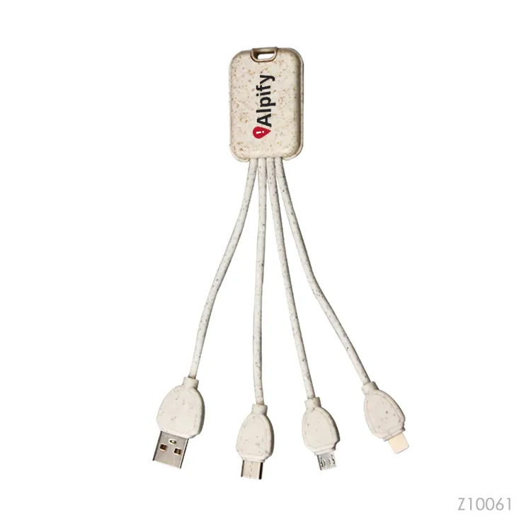 企業プロモーションのカスタムロゴ用の麦わら環境にやさしい3in1多機能USBデータ充電ケーブル