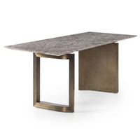 Table à manger rectangulaire moderne en marbre avec base en acier inoxydable pour la salle à manger