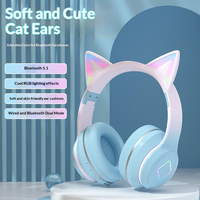 Headset BT dengan Efek Lampu RGB 40mm Dinamis Over Ear untuk Penerbangan dan Perjalanan, Kabel & Nirkabel Mode Ganda, Codec AAC, BT V5.1