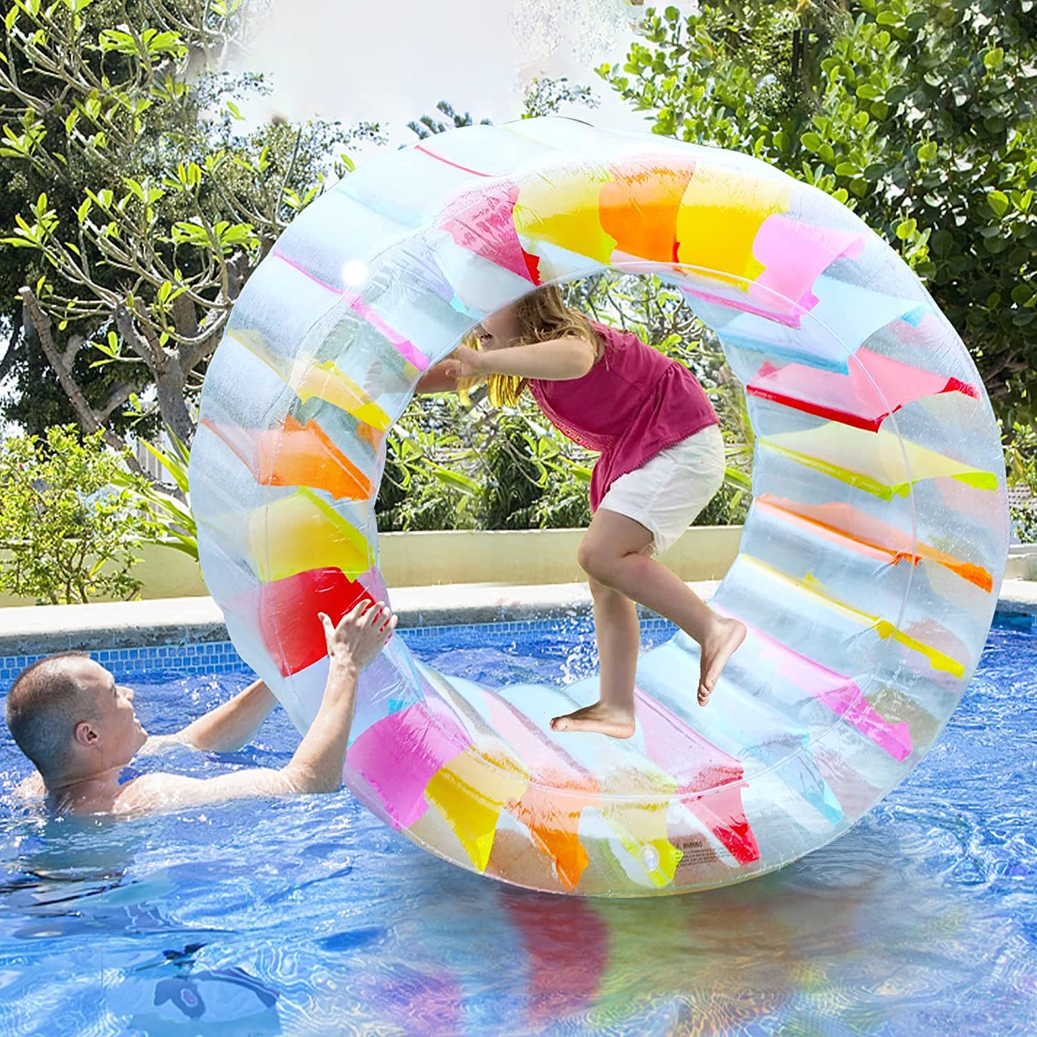 Roue à Eau Gonflable 120x60 Cm - Trampoline Aquatique En PVC - Flotteur Pour Enfants Et Adultes - Idéal Piscine