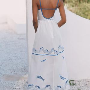 เดรสยาวปักลายผ้าฝ้ายแท้ 100% คุณภาพสูงแบบ OEM ทรงเปิดไหล่ ไร้แขน สำหรับผู้หญิง - Product Image 2