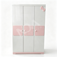 Ensemble de chambre d'enfant rose avec nœud papillon et puzzle bleu, suite complète pour chambre d'enfant avec lit, armoire, bureau, table de chevet pour garçons et filles