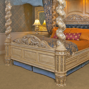 ชุดเฟอร์นิเจอร์ห้องนอนเตียงคิงไซส์ขนาดใหญ่สุดหรู สไตล์โบราณ แกะสลักเสาไม้สี่เสา แบบพระราชวัง - Product Image 3