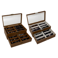 Étui de rangement et de présentation universel en bois vintage durable, finition personnalisée, 80 emplacements, double couche, pour lunettes de soleil, pour magasins d'optique