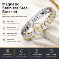 Pulsera de Terapia Magnética 4 en 1 de Acero Inoxidable con Eslabones de Luna Creciente, Joyería de Salud al por Mayor para Hombres y Mujeres
