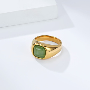 Geometric Cat's Eye Stone <b>Rings</b> Gold Plated <b>Titanium</b> Steel Unisex Jewelry Gift - Product Image 3