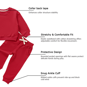 Conjunto de <span class=keywords><strong>Ropa</strong></span> Navideña para Bebé de Algodón Orgánico, Sudadera de Cuello Redondo y Pantalones de Color Sólido, Venta Directa de Fábrica - Product Image 3