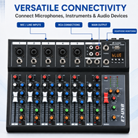 Mini-mixeur audio E7USB Bluetooth USB Lecteur MP3 Égaliseur 3 bandes Alimentation fantôme 48V pour diffusion en direct, enregistrement à domicile, podcast