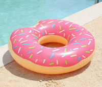 Grand Anneau de Natation Gonflable en Forme de Donut pour Adultes, Construction en PVC Épaissi Rose et Marron pour Piscine et Plage