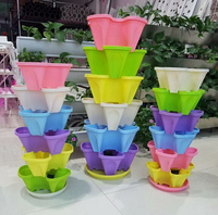 Pot tanaman plastik bunga susun warna-warni, Pot tanaman untuk taman rumah