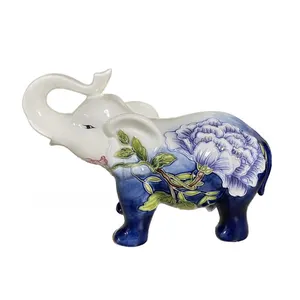 Decoración del hogar interior indio artesanía elefante cerámica pintado a mano Floral elefante estatua escultura