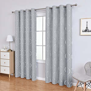 Geometric <strong>Pattern</strong> Thermal Blackout <strong>Curtain</strong> With Embossed Polyester Fabric Cationic Modern Chenille Window <strong>Curtains</strong> Silver <strong>Blue</strong> - Product Image 3
