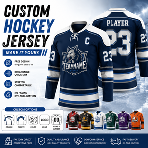 Maillot de hockey à rayures sublimées, logo d'équipe en twill, broderie personnalisée, respirant, séchage rapide, uniforme pour le hockey sur glace - Product Image 1