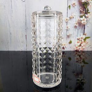 Tube de rangement transparent pour tampons de coton avec couvercle, motif en treillis, organisateur de maquillage écologique, boîte de rangement de bureau - Product Image 2