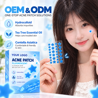Patchs Hydrocolloïdes Anti-Acné Personnalisables (Logo OEM/ODM) à l'Arbre à Thé et Centella, Marque Privée, Patchs Anti-Boutons Bleus Fluorescents en Forme d'Étoile