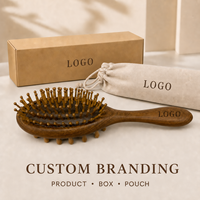 Brosse à cheveux double face en bois avec coussinets en bambou, peigne de massage du cuir chevelu, brosse démêlante en bois naturel, logo personnalisé, fourniture OEM