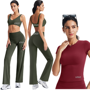 Vêtements de sport : Pantalon droit, Veste zippée, Brassière de sport rembourrée, Tenue de gym pour le levage de poids, Ensemble de yoga et fitness - Product Image 1