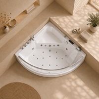 Baignoire d'angle en acrylique écologique avec garniture chromée, verre et appui-tête incurvé