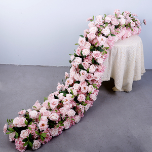 Chemin de table rose personnalisé professionnel, fleurs artificielles pour la décoration de mariage, faux fond, fleurs de mariage - Product Image 1