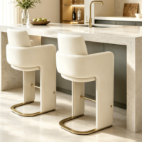 Chaise de bar moderne avec base en acier inoxydable, coussin en velours doux, stable, pour usage hôtelier, mobilier commercial, nouveau design, tabouret de loisirs