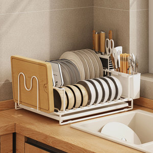 Estante <span class=keywords><strong>para</strong></span> secar platos con bandeja, soporte <span class=keywords><strong>para</strong></span> escurridor de lavabo, organizador de armario de cocina, estante, cuchillo, palillos, almacenamiento integrado - Product Image 2