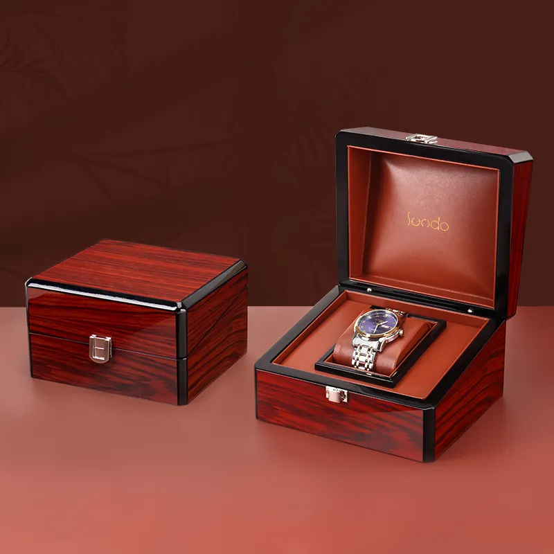 SUNDO luxury custom logo popular wooden PU leather mens storage gift watch box packaging case organizer
