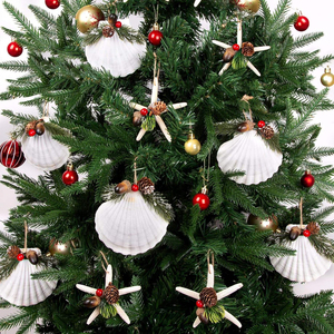 Ornements en forme de coquillages et d'étoiles de mer pour arbre de Noël, 12 pièces, artisanat fait main en coquillages et étoiles de mer naturels avec des cônes de pin naturels - Product Image 2