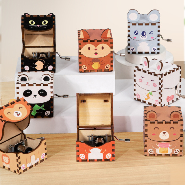2025 New Wooden Toy Music Box with Hand Crank-Modern Mechanical Melody Box Romantic Gift for Wedding Birthday