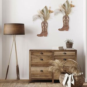 Macetero de Pared Rústico de Madera con Forma de Bota de Vaquero, Decoración Única de Estilo Occidental para Sala de Estar y Entrada - Product Image 1