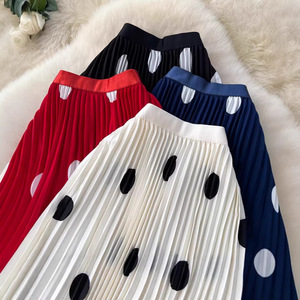 Gonna a pieghe a <span class=keywords><strong>pois</strong></span> grandi retrò, dolce, da donna, midi, primaverile, nuovo arrivo, a vita alta, linea ad A, lunga, antipiega - Product Image 3