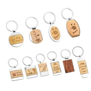מכירה לוהטת אישית חקוק לוגו ריק עץ מפתח שרשרת עץ Keychain החסר סובלימציה אבץ סגסוגת Keychain