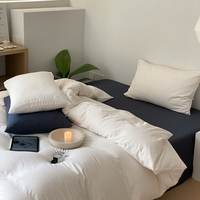 Parure de lit 4 pièces 100 % coton teint réactif, style nordique, couleur unie, avec housse de couette et drap plat/housse de matelas en option