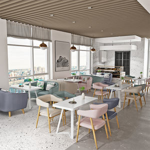 Juego de sillas tapizadas multicolor de estilo escandinavo con mesa blanca para café con vista a la ciudad - Product Image 5