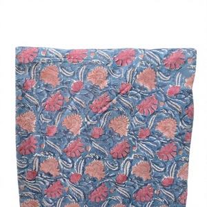 Tela de Algodón Estampada a Mano con Diseño Floral Azul y Rosa, Tela de Alta Calidad, Suave y Transpirable, Textil de Algodón Hecho a Mano - Product Image 1
