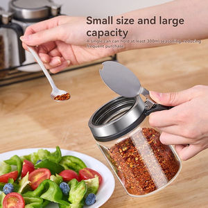 Bouteille à épices en verre moderne et simple, écologique, de 300 ml, avec couvercle à ressort en acier inoxydable, résistante à l'humidité, avec poignée et petite cuillère - Product Image 4