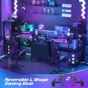 <span class=keywords><strong>Bureau</strong></span> de jeu noir de 49 pouces avec lumières LED et <span class=keywords><strong>multi</strong></span>-<span class=keywords><strong>rangement</strong></span> - Product Image 4
