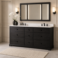 Meuble de salle de bain haut de gamme en bois massif avec double vasque, 9 tiroirs, finition noyer, dessus en marbre