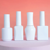 En stock – Flacons en verre pour vernis à ongles en gel 12 ml/15 ml – Blanc mat/noir – Formes carrée et ronde – Bouchon à pinceau – Sérigraphie givrée