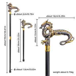 Canne de luxe sculptée en métal motif dragon de 36,61 pouces avec accents dorés et manche noir, bâton de marche, cadeau de fête, canne de déguisement, vente en gros - Product Image 2
