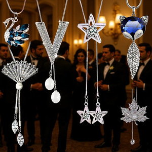 سلسلة قلادة طويلة بتصميم زهور للنساء، مجوهرات أنيقة جديدة بشراشيب، سلسلة من السبائك بالجملة - Product Image 1