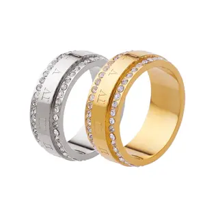 Titanium Steel CZ Roman Numeral Love Weeding Band Ring Two Rows Cubic Zircons Couple Ring for Men Women Girls