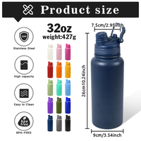 Bouteille d'eau isolée de 32 oz à double boisson en acier inoxydable à double paroi bouteille d'eau de sport sous vide avec couvercle à poignée vente en gros