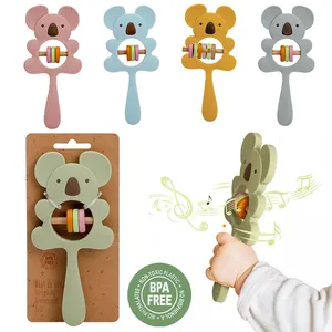 Silicone Teether Koala Elephant Handbells Rattles BPA Free Rodents Teething Necklace Food Grade Infant Chewable Baby Toys