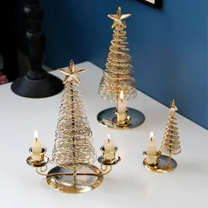 Toptan noel mum tutucu masa-Avrupa lüks masa süsler ev dekorasyon Metal çam yılbaşı ağacı şamdan standı altın mumluk