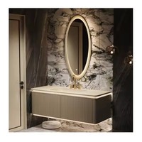 Meuble-lavabo mural ovale haut de gamme CE Europe à double vasque avec fermeture douce et miroir LED ovale