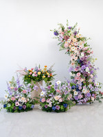 Arche de fleurs artificielles pastel mélangées, décor floral violet, rose, jaune pour mariage, fête, location, vitrine, vente en gros